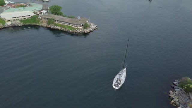 Aerial view of a sail going to marina