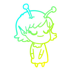 cold gradient line drawing smiling alien girl cartoon