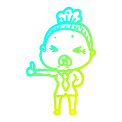 cold gradient line drawing cartoon angry old woman