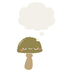 cartoon mushroom and thought bubble in retro style