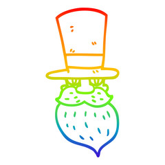 rainbow gradient line drawing cartoon bearded man with top hat