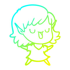 cold gradient line drawing cartoon elf girl