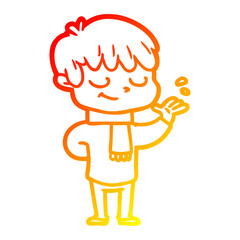 warm gradient line drawing cartoon happy boy