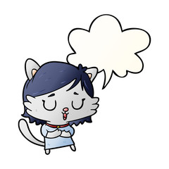 cartoon cat girl and speech bubble in smooth gradient style