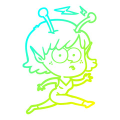 cold gradient line drawing cartoon alien girl