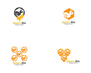 Bee and Honey comb logo template icon vector
