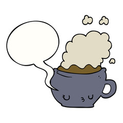 cute cartoon coffee cup and speech bubble