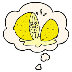 cartoon cut lemon and thought bubble in comic book style
