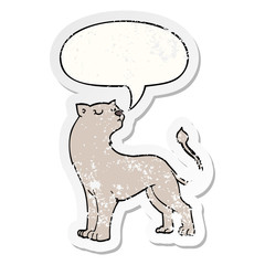 cartoon lioness and speech bubble distressed sticker