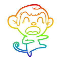 rainbow gradient line drawing shouting cartoon monkey dancing