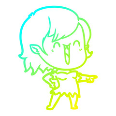 cold gradient line drawing cute cartoon happy vampire girl