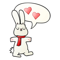 cartoon rabbit in love and speech bubble in smooth gradient style