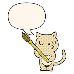 cute cartoon cat and speech bubble in comic book style