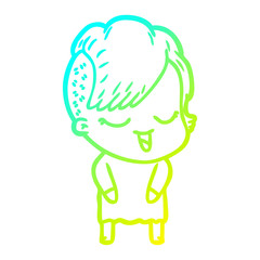 cold gradient line drawing happy cartoon girl