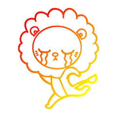 warm gradient line drawing crying cartoon lion