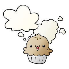 cute cartoon pie and thought bubble in smooth gradient style
