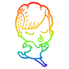 rainbow gradient line drawing cartoon pretty hipster girl