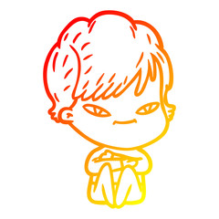 warm gradient line drawing cartoon happy woman