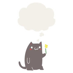 cute cartoon cat and thought bubble in retro style