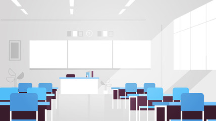modern classroom interior empty no people school class room with board and desks flat horizontal