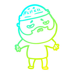 cold gradient line drawing cartoon worried man with beard