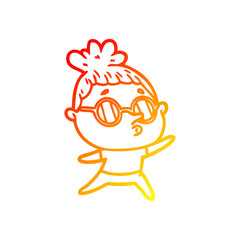 warm gradient line drawing cartoon woman wearing glasses