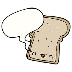 cute cartoon slice of bread and speech bubble