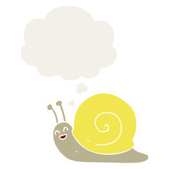 cartoon snail and thought bubble in retro style