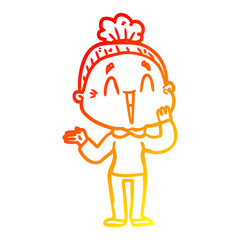 warm gradient line drawing cartoon happy old lady