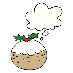 cartoon christmas pudding and thought bubble