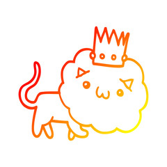 warm gradient line drawing cartoon lion with crown