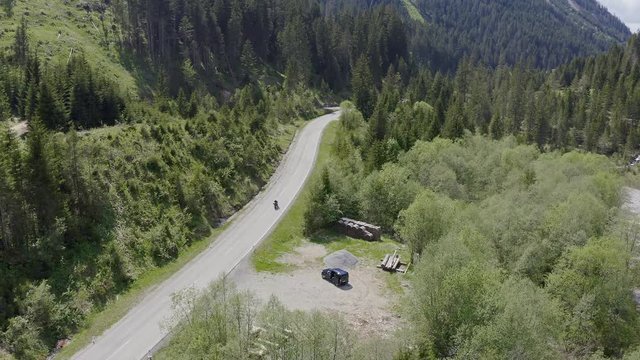 aerial view of mountain pass Flexen in the arlberg Alps, shot in summer on a sunny day