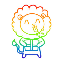 rainbow gradient line drawing happy cartoon lion