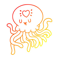 warm gradient line drawing cartoon jellyfish in love