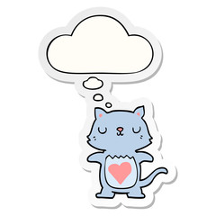 cute cartoon cat and thought bubble as a printed sticker