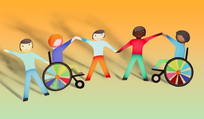 Paper People and Disabled Holding Hands