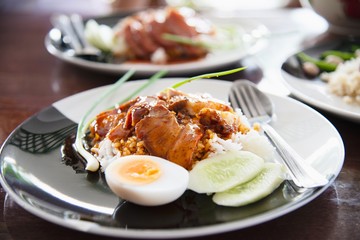 Red pork and rice - famous Thai food recipe
