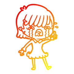 warm gradient line drawing cartoon girl crying