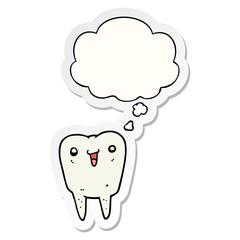 cartoon tooth and thought bubble as a printed sticker