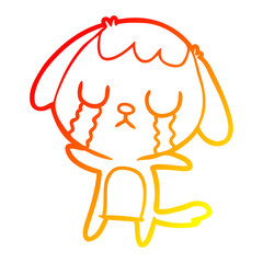 warm gradient line drawing cute cartoon dog crying
