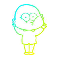 cold gradient line drawing cartoon bald man staring
