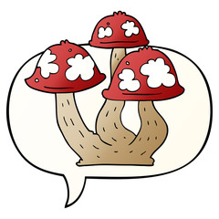 cartoon mushrooms and speech bubble in smooth gradient style