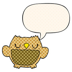 cartoon owl and speech bubble in comic book style
