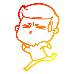 warm gradient line drawing cartoon man sweating