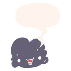 cartoon tiny happy cloud and speech bubble in retro style