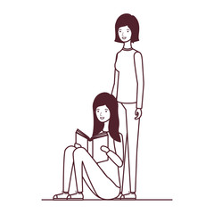 silhouette of women sitting with book in hands