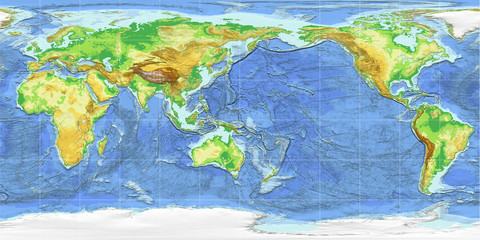 World Map Equirectangular Projection Pacific Ocean
