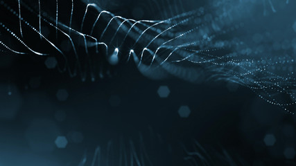 3d rendering background of glowing particles with depth of field, bokeh. Microworld or sci-fi...