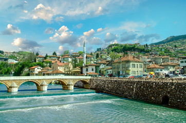 City and River Landscape of Old Town Sarajevo