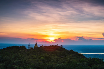 Buddha statue and pagoda on high mountain in Phu-Lang-Ka national park, Thailand.